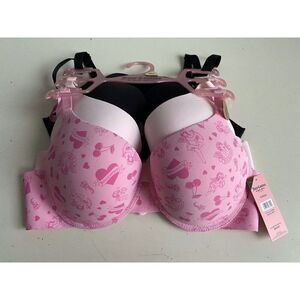 3 Pack Juicy Couture Sexy Push Up Bra Size 38C Cupid Valentines Pink Black NEW